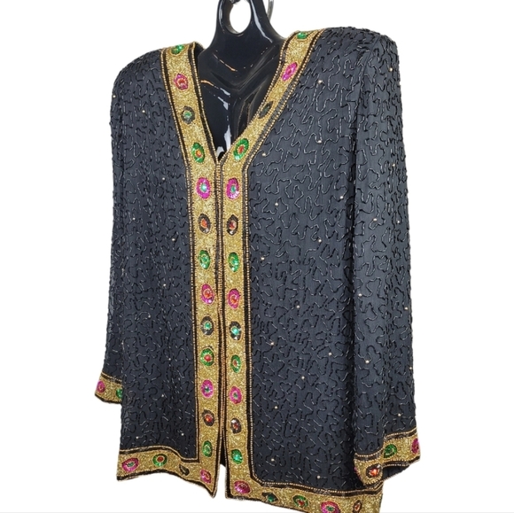 *VINTAGE*TAN CHHO Silk Sequin Jeweled Beaded Jacket - Picture 7 of 16